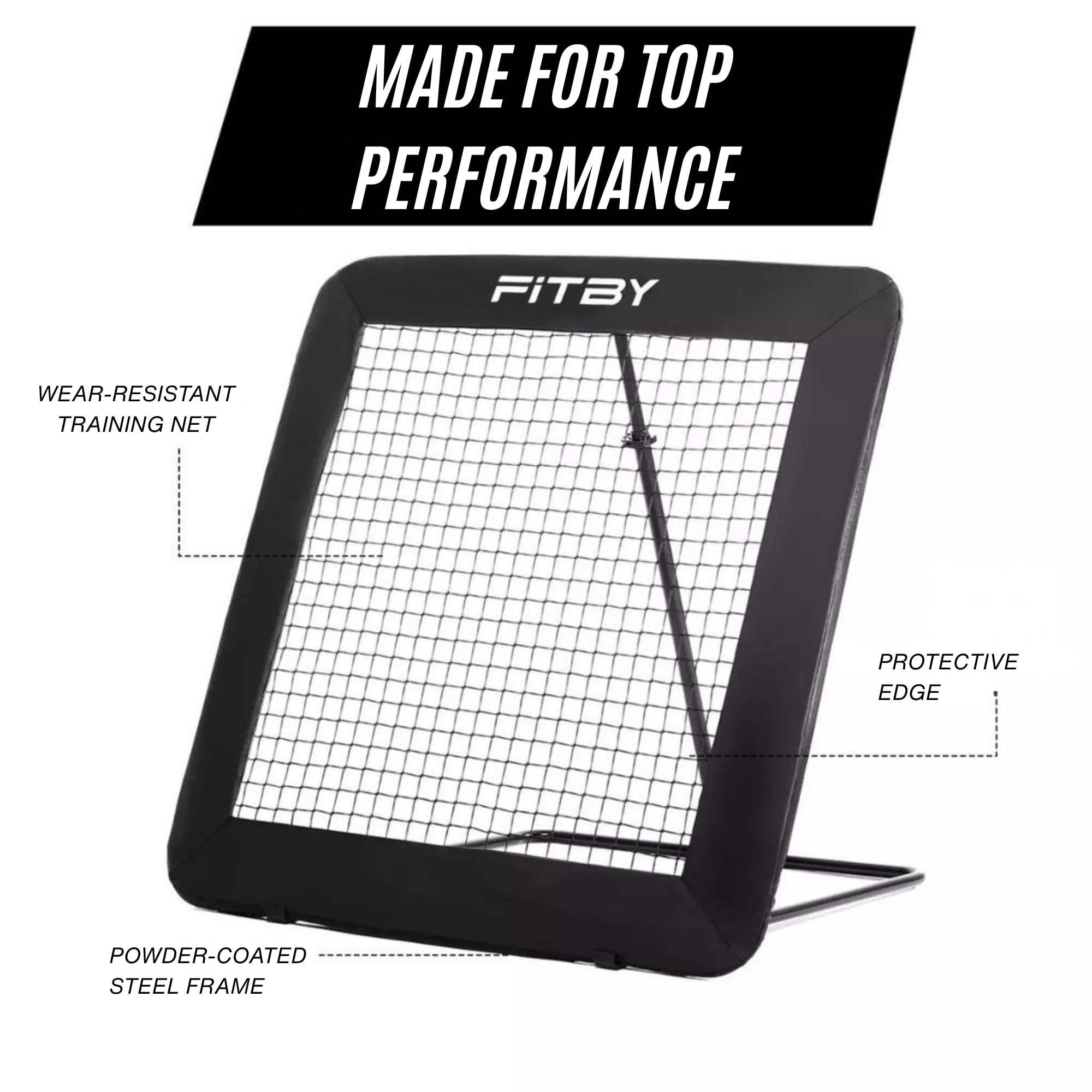 Rebounder 100 × 100 cm – Rete da Allenamento Pieghevole con 5 Angolazioni Regolabili – Telaio in Acciaio, 20 Elastici, Picchetti Inclusi – Per Calcio, Pallamano e Tchoukball