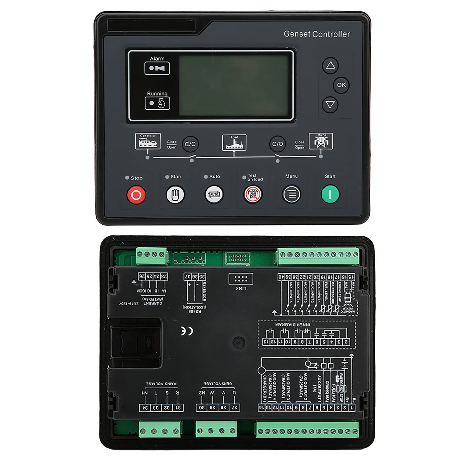 Fafeicy Controlador de Grupo Electrógeno HQM6120U Detección de Protección de Parada de Arranque Automático 0.5V-70V con Pantalla LCD para Sistemas Trifásicos de 4 Cables