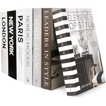 Set of 7 Decorative Books Set Fashion Decorative Book for Home Decor Foldable Fake Books Black and White Shelf Decor Aesthetic Display Books for Coffee Table Office Coffee Table No Pages