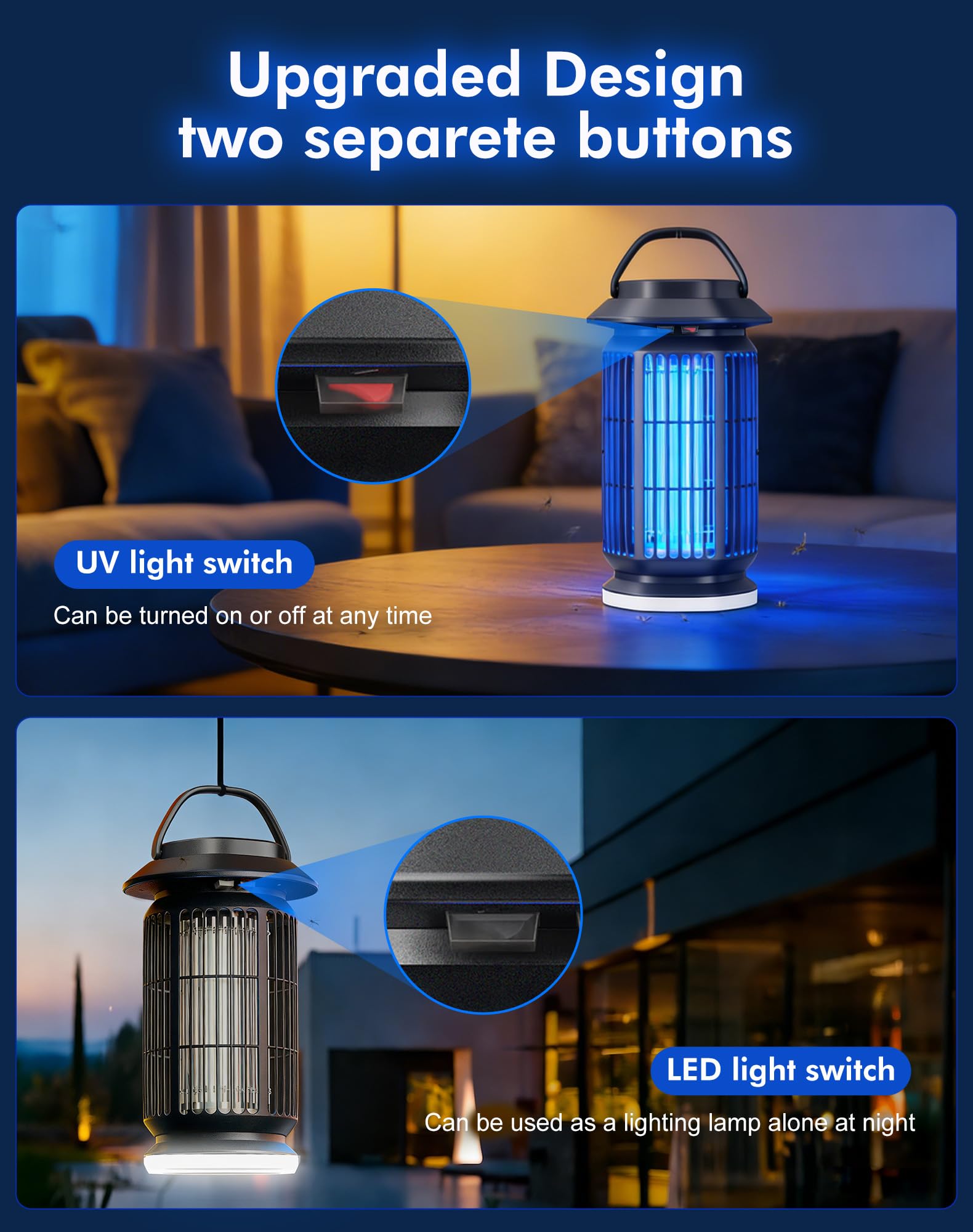 Eliminador de insectos para exteriores e interiores, 4400 V eléctrico con luz UV y azul, LED extra blanco, cubre hasta 2100 pies cuadrados, impermeable IP64