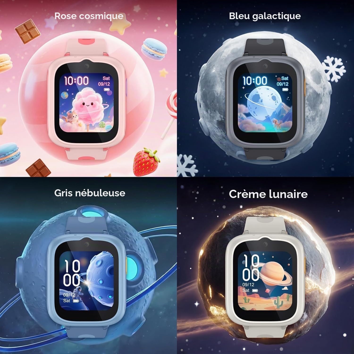 TCL Movetime MT48 Montre Intelligente pour Enfants - Bleu, 4G, GPS Double fréquence L1+L5, appels vidéo, Bouton SOS, IP68, Dessin IA, Batterie 900 mAh, 2,5 Jours, contrôle Parental, Gris foncé