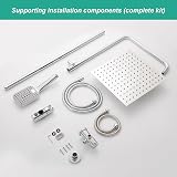 OFFO Colonna Doccia Senza Miscelatore, Asta Doccia Saliscendi con Soffione Pioggia 30x30cm e Doccetta 3 Getti, Asta Doccia Regolabile in Altezza 86-120cm, Tubo Acciaio Inox Antitorsione 1.6m, Cromo - 7