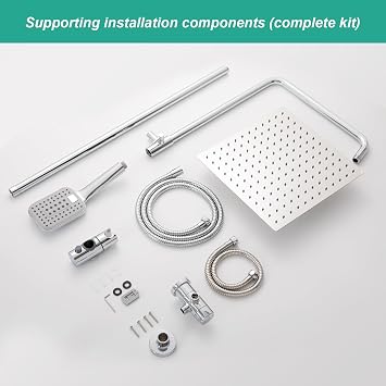 OFFO Shower Riser Rail Kit, Rainfall Shower Kit with 10(25cm) Square Rain Shower Head, Handheld and 1.6m Hose Set for Bathroom, No Mixer, Chrome
