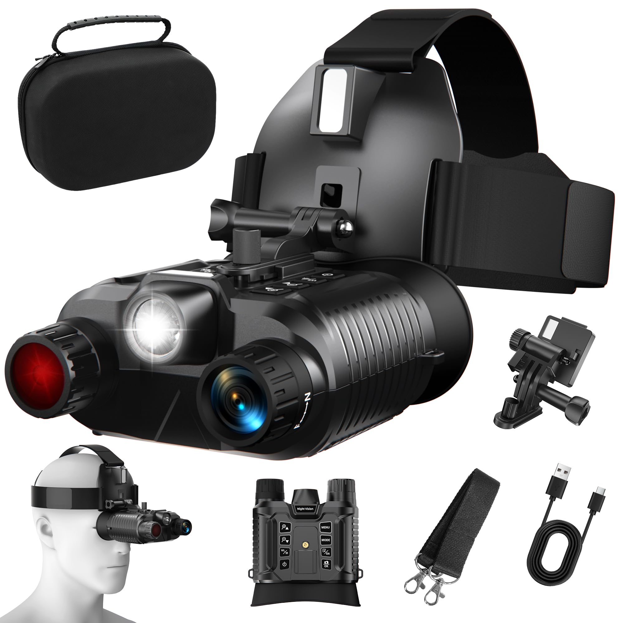 Dsoon Night Vision Goggles, Upgraded Rechargeable Head-Mounted Night Vision Binoculars with Infrared, Hands Free, Tactical Flashlight, 1312FT, 8X Digital Zoom