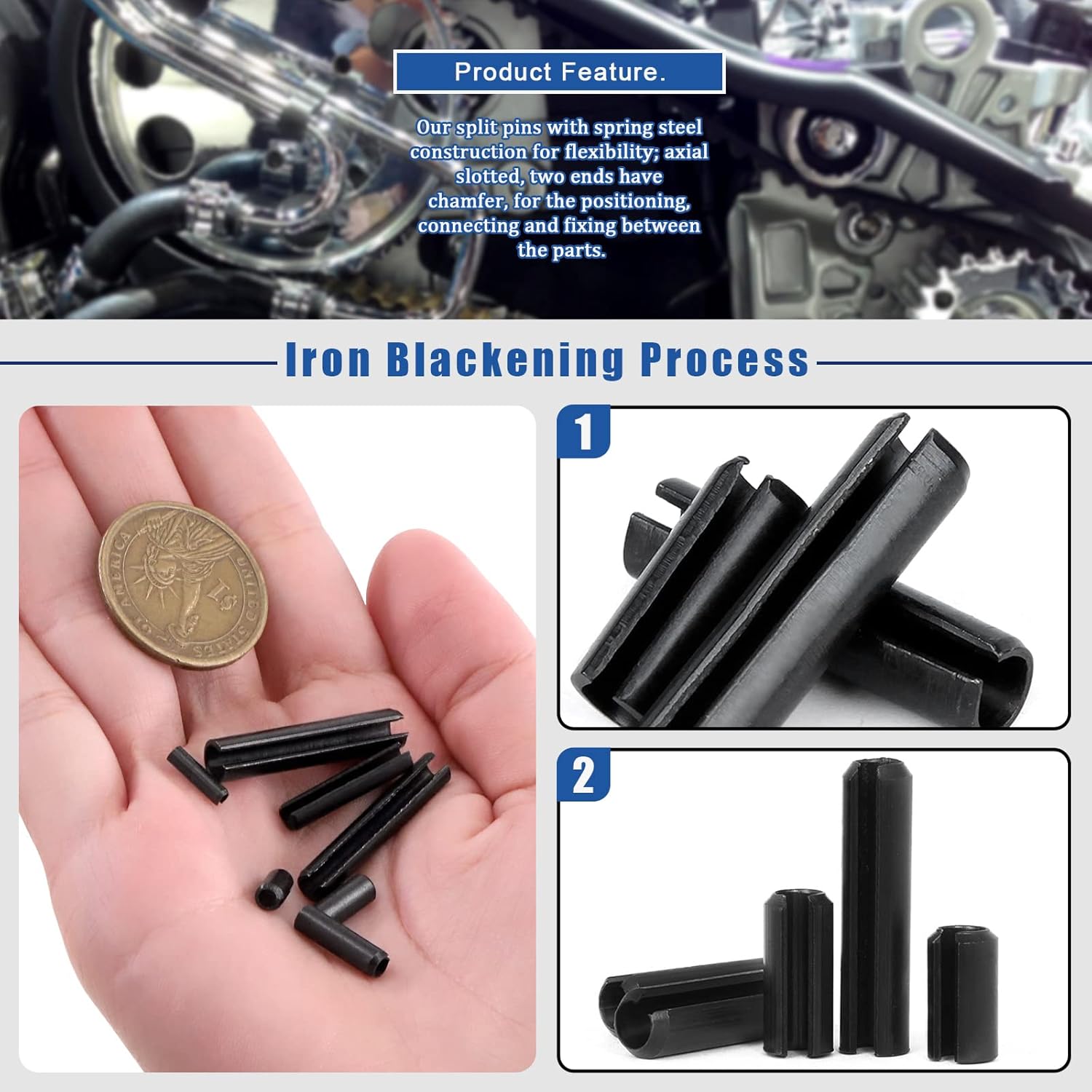 Glarks 416Pcs M1.5 M2 M2.5 M3 M4 M5 M6 Black Roll Pin Assortment Set