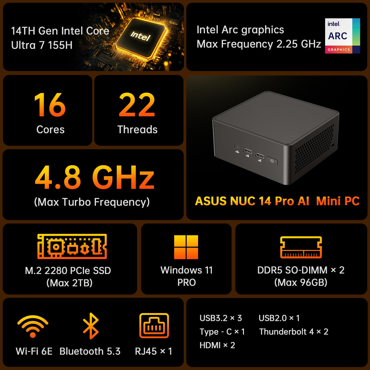 Amazon.com: ASUS NUC 14 Pro AI Mini PC Win 11 Pro, Intel Ultra 7