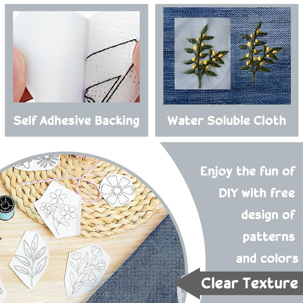 Stabilisateur Soluble à L'eau Pour Broderie – 5 Feuilles Motifs Floraux Et Vierges, Idéal Pour Customiser T-shirts, Sacs Et Plus