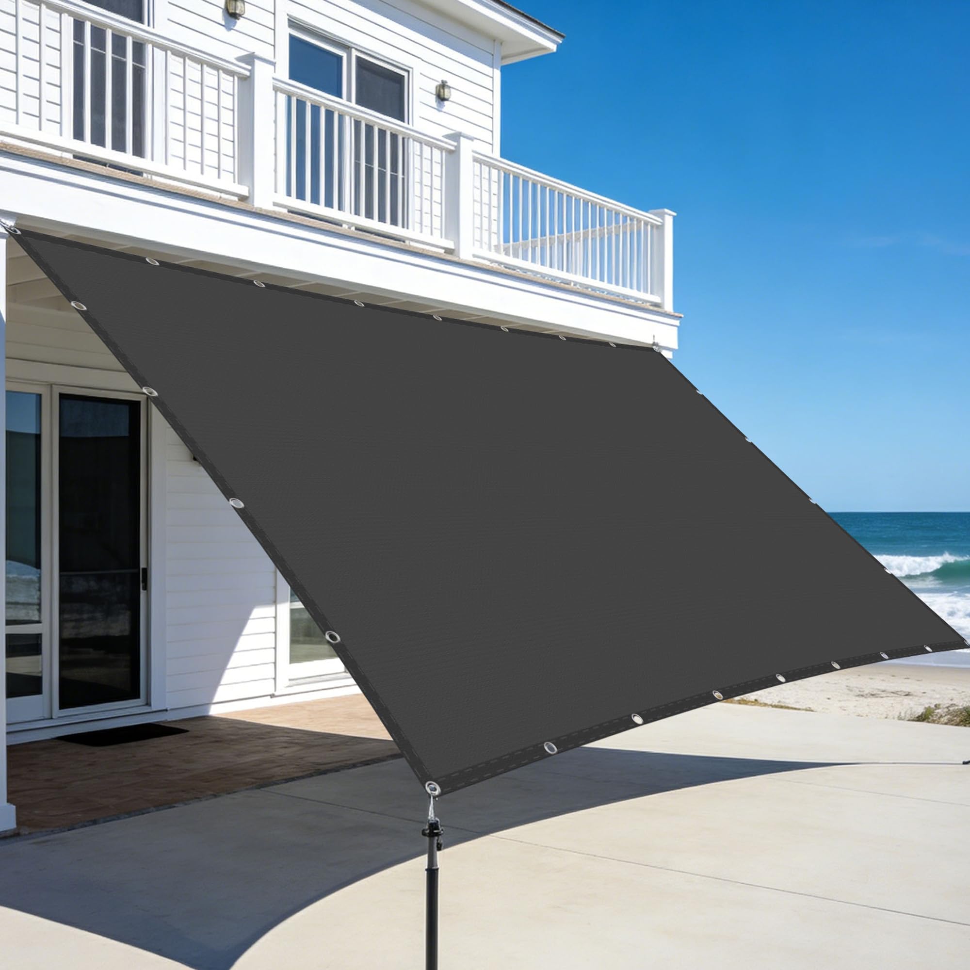 Voile d'ombrage 120x350 cm gris foncé imperméable avec œillets pour balcon