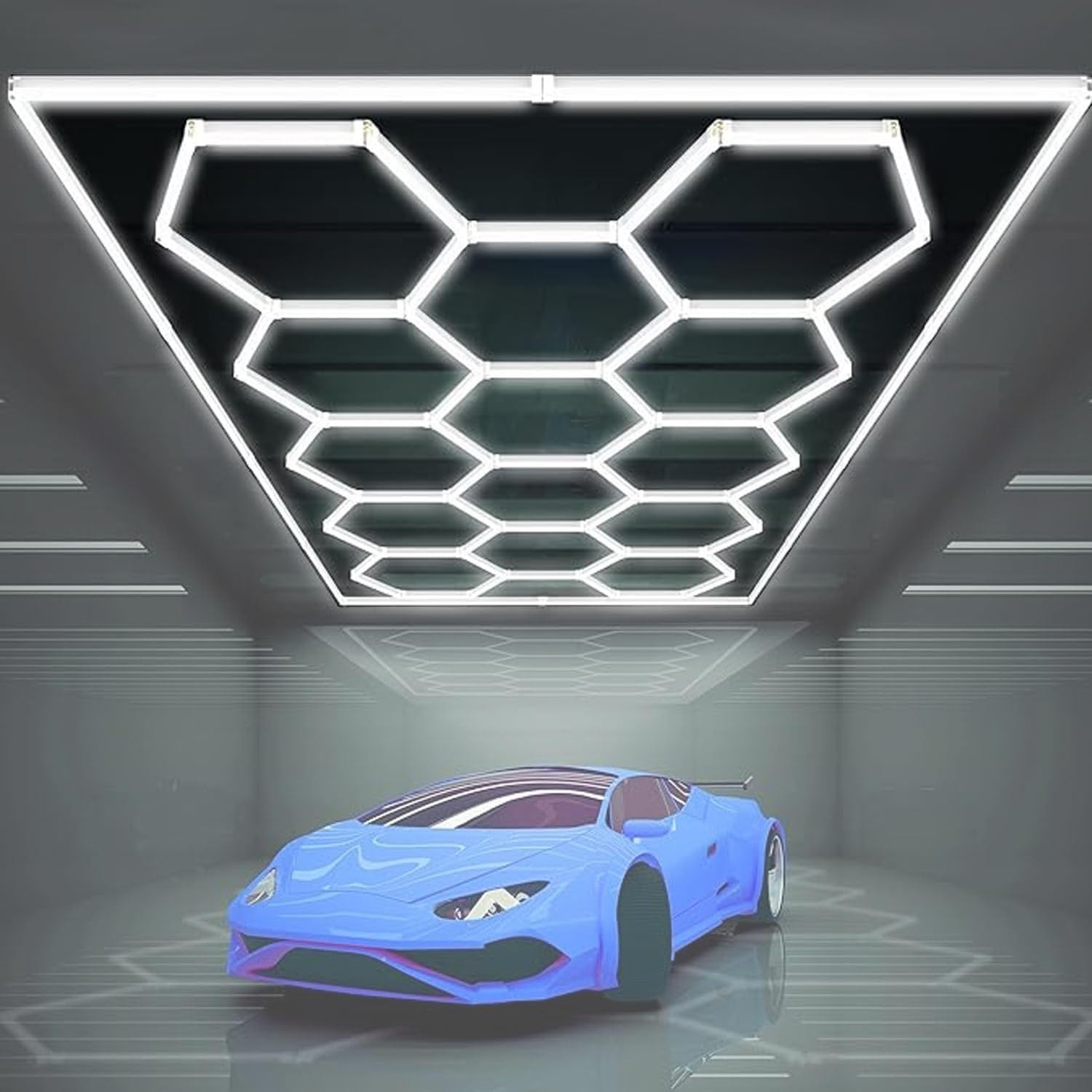 Générique Plafonnier LED Hexagonal Pour Garage, Plafonnier Nid D'abeille, Éclairage D'atelier Avec Cadre Rectangulaire 6500K, Pour Garage, Sous-sol, Salon De Beauté Et De Detailing Automobile.
