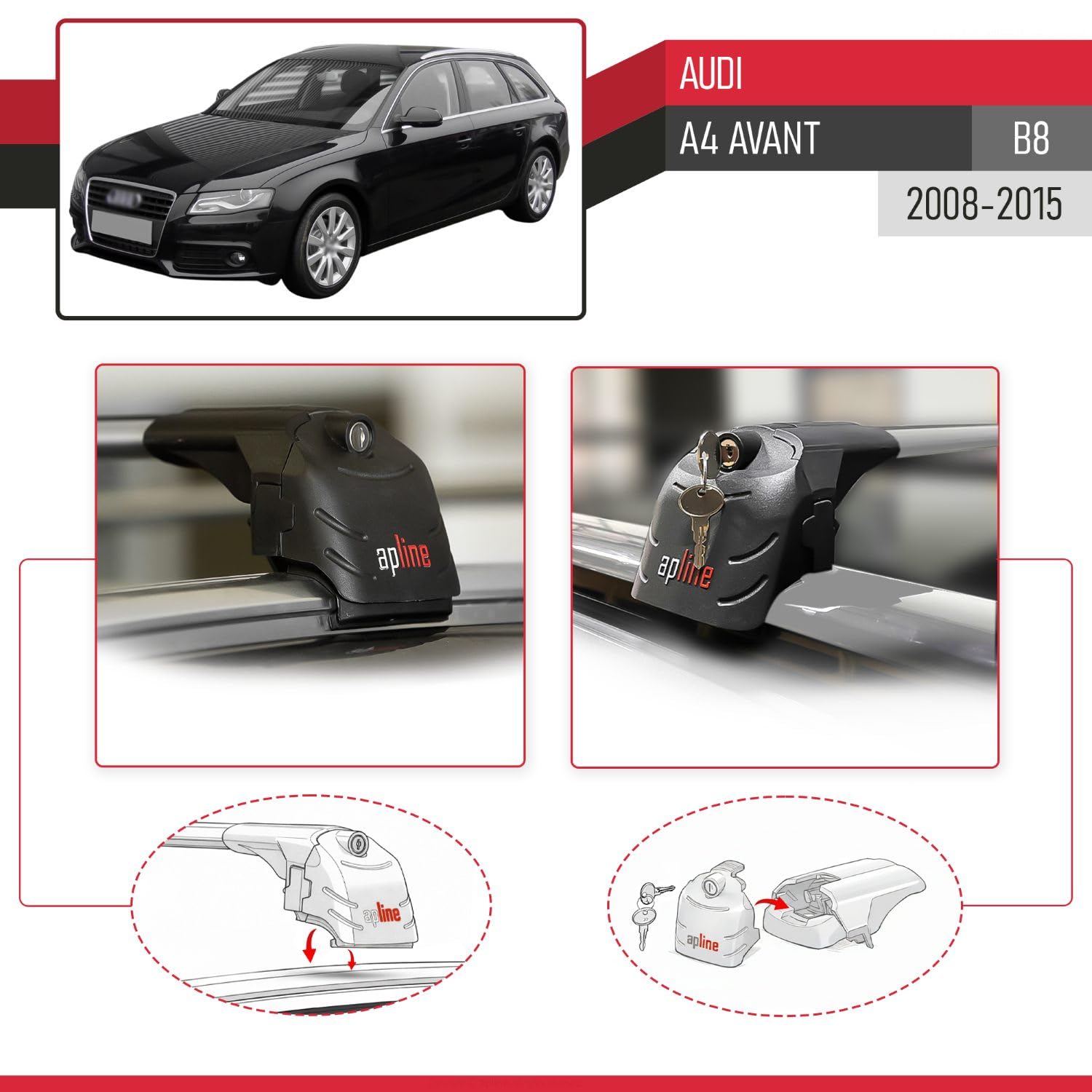 Belka poprzeczna AIR-2 do Audi A4 (B8) AVANT 2008-2015 Bagażniki dachowe bagażniki bagażowe szary