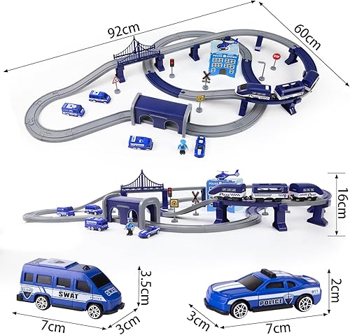 Miniatura 6 de Wdmiya Juego de trenes para niños pequeños, 92 piezas de juguetes de tren para niños de 2 a 8 años, juegos de trenes eléctricos con pistas (conexión