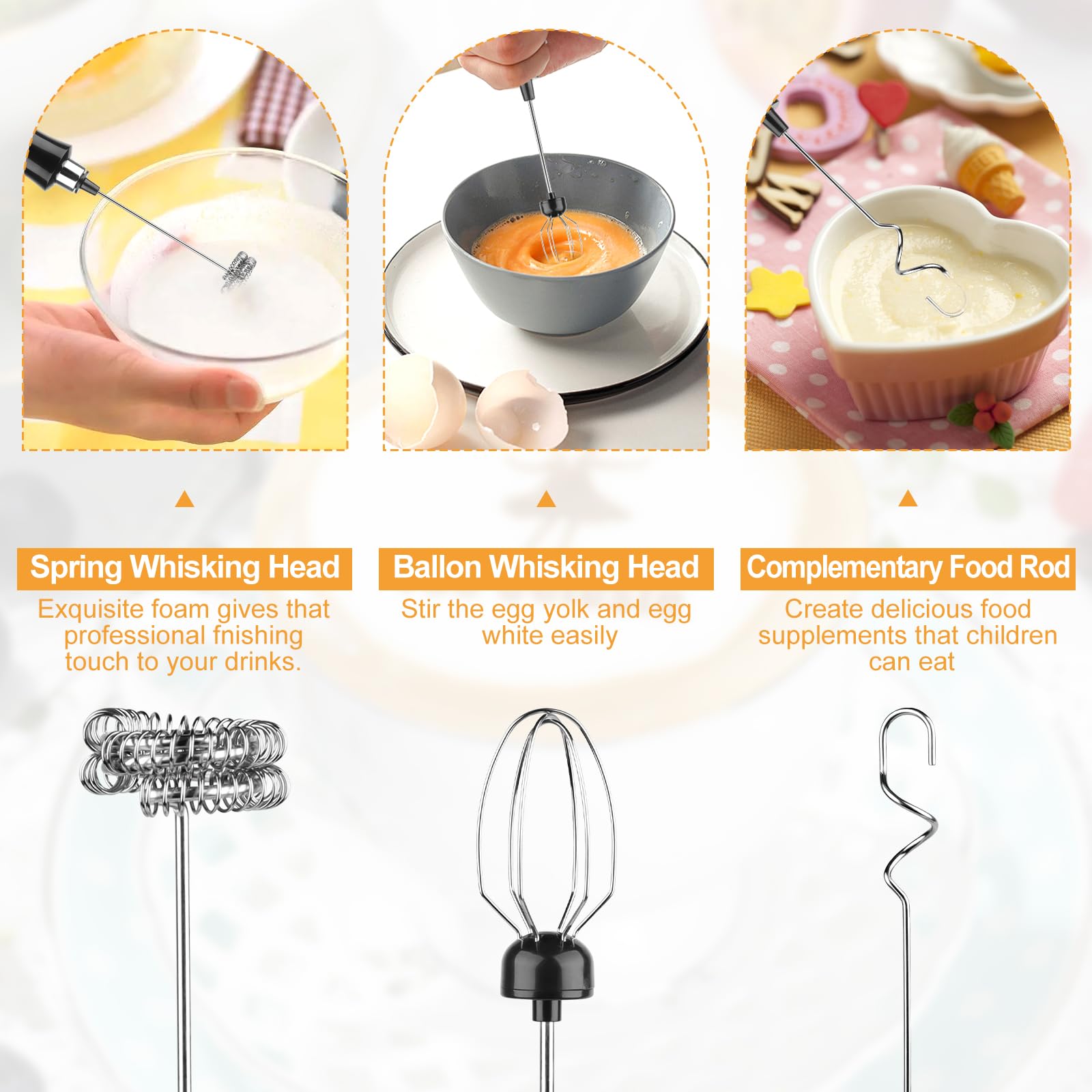 NVIYAM Frullino Montalatte, Schiumatore Latte Elettrico, USB Ricaricabile Montalatte Elettrico con 3 Frullino in Acciaio Inox, 3 Velocità Regolabili, per Cappuccino, Latte, Matcha, Caffè, Cioccolata