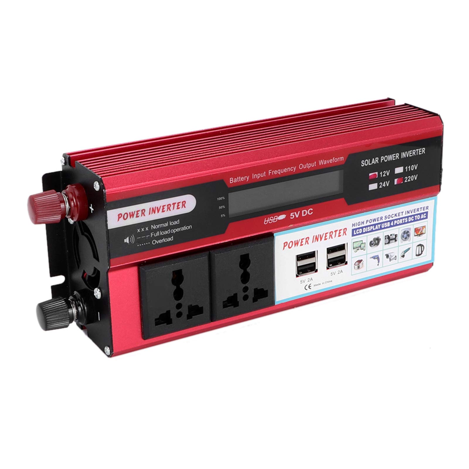 CHICIRIS Samochodowa Przetwornica Napięcia Falownik 750 W, Fala Sinusoidalna Modyfikowana Stopem Aluminium z Wyświetlaczem Cyfrowym 4 ładowarki USB, DC 12 V do 220 V 240 do Podróży Samochodem W