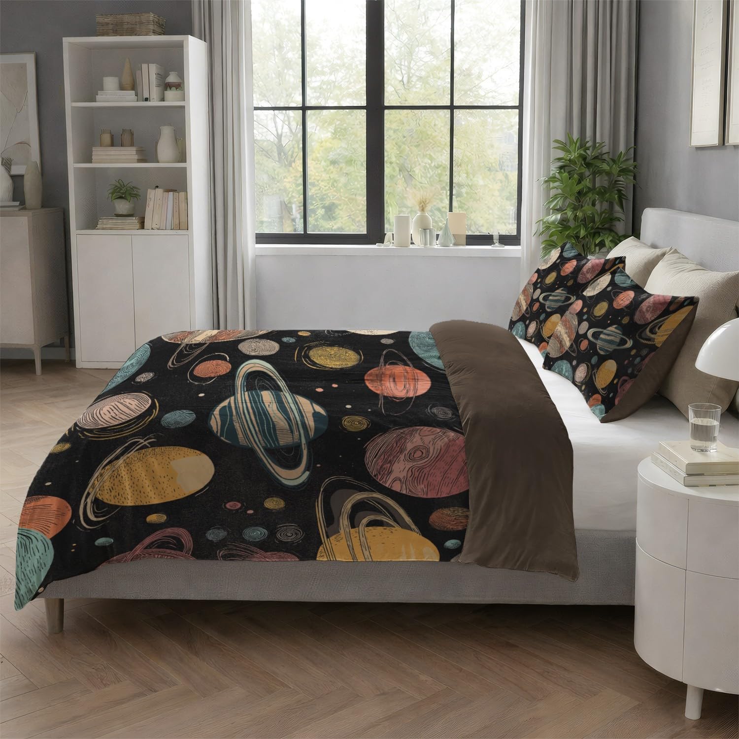 Genérico Funda Nordica Cama 105-155 x 220 cm, Suave Microfibra Juego de Funda Edredon, Planetas Espaciales Hada para Niños, Negro, Dibujo Animado, Reversible, Resistente al desvanecimiento