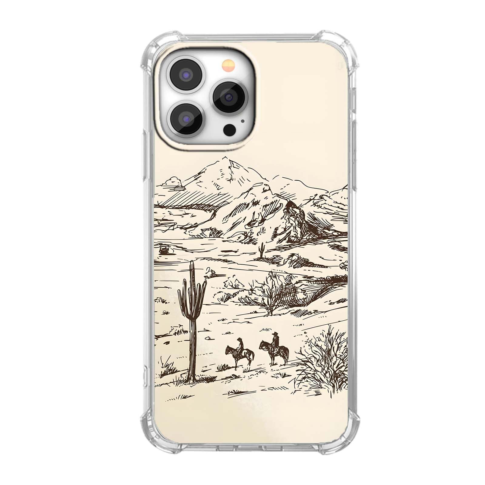 Tobelint Case for iPhone 13 Pro with Vintage Cowboy Art Design,Abstract Wild West Landscape Pattern for Men Women,Clear Slim Soft TPU Bumper Case,6.1”(Cowgirl,13pro)