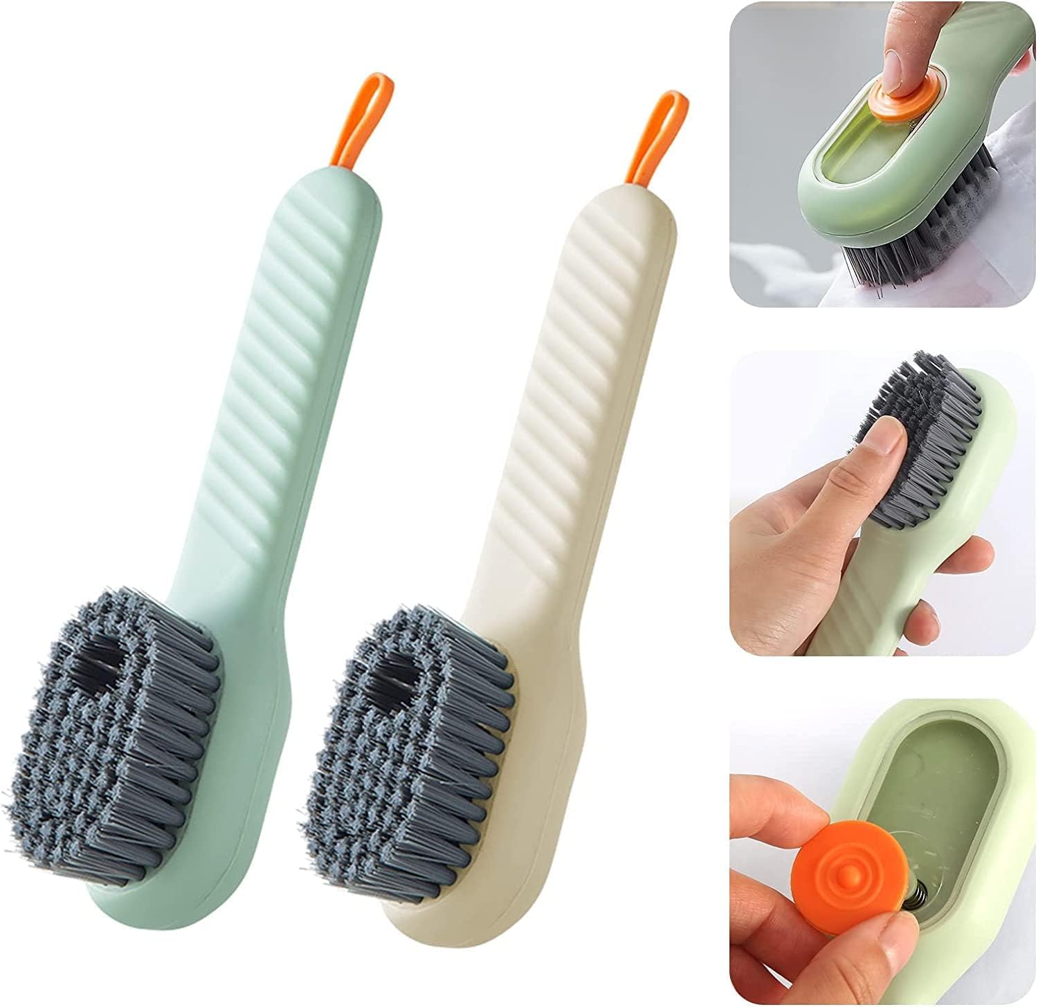 HIKIN SUPERMARKET™ Pack of 2 Shoe Cleaning Brush with Long Handle, Soap Dispensing Cleaning Brush, Reusable Washing Shoe Brush for Shoes Clothes Cleaning (Multicolour)