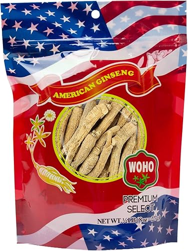 WOHO American Ginseng #102.8 Raíces largas medianas bolsa de 8 onzas