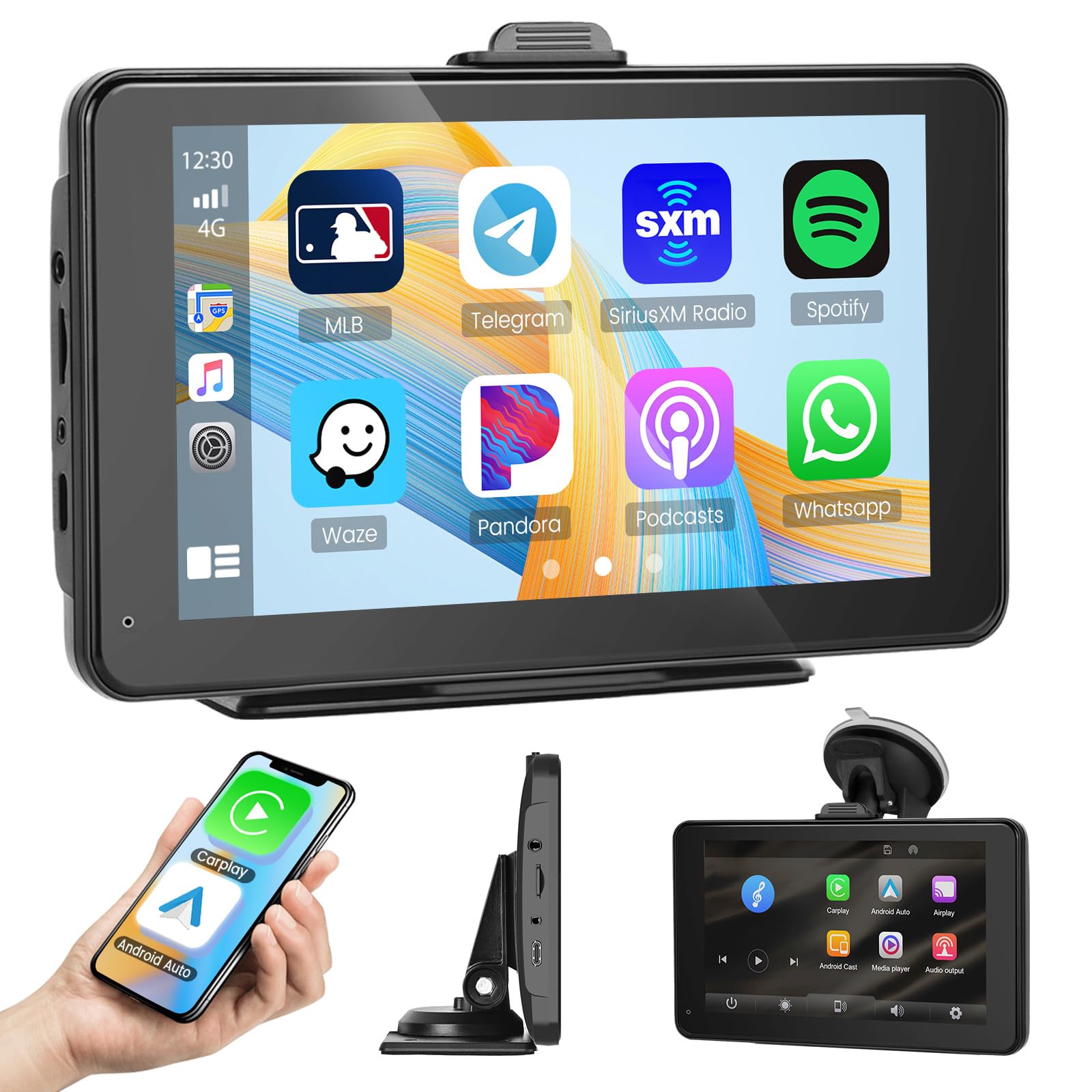 Portable Car Stereo, Wireless Apple CarPlay Android Auto Screen for Car, 7 inch HD Touchscreen Radio Portable Car Player with Bluetooth Live Navagation AUX FM Voice Control Airplay