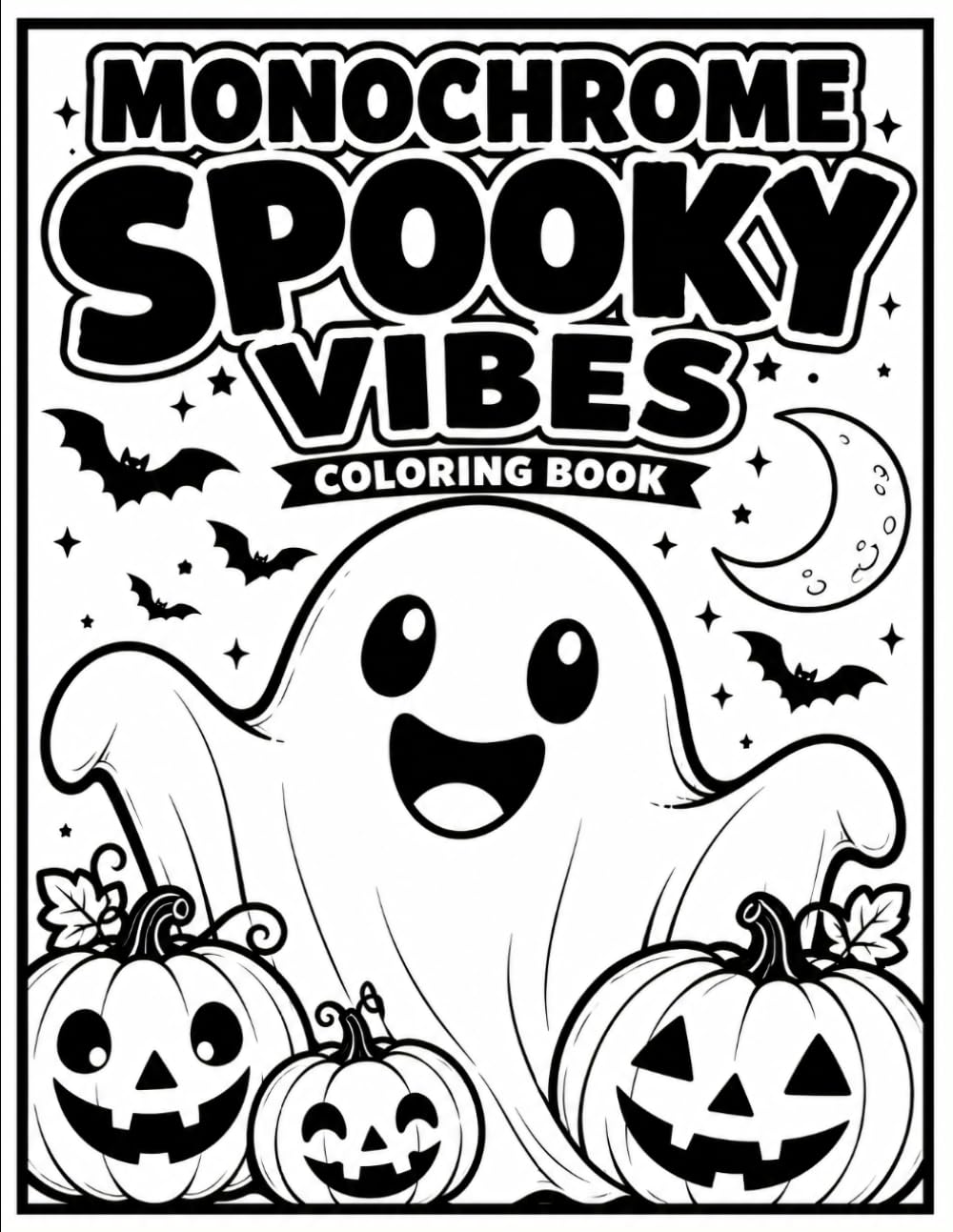Monochrome Spooky Vibes: A Halloween Coloring Book for Adults: 50 Dark & Elegant Halloween Designs Featuring Ghosts, Witches, Pumpkins, Skulls, and Gothic Scenes for Relaxation and Stress Relief
