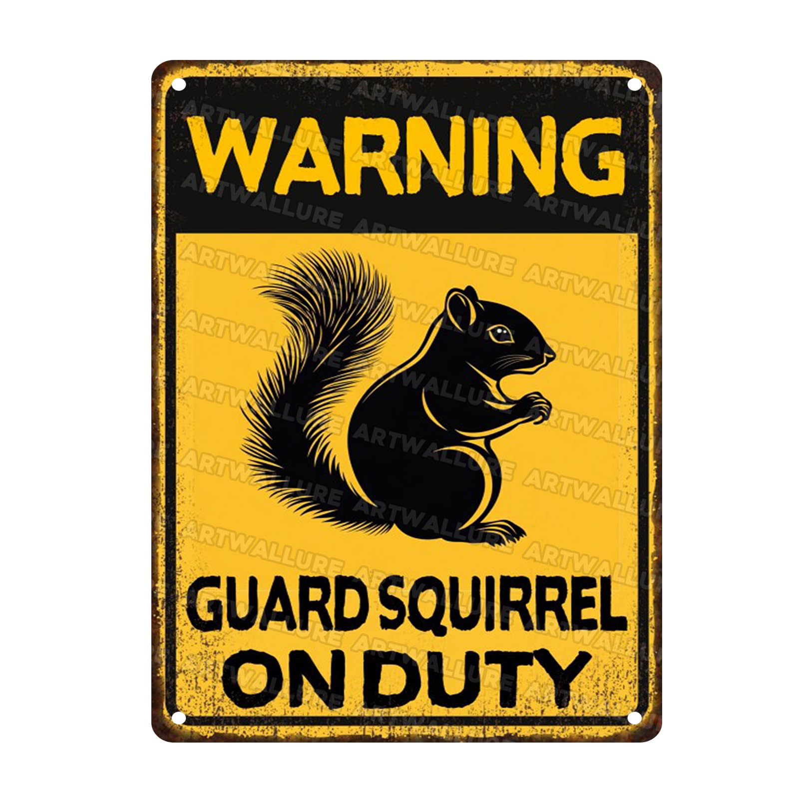 Squirrel Vintage Sign Warning Guard Squirrel on Duty Metal Sign for Home Bedrooms Kitchen Bars Pubs Garages Gardens Patios Porches 12x16inch