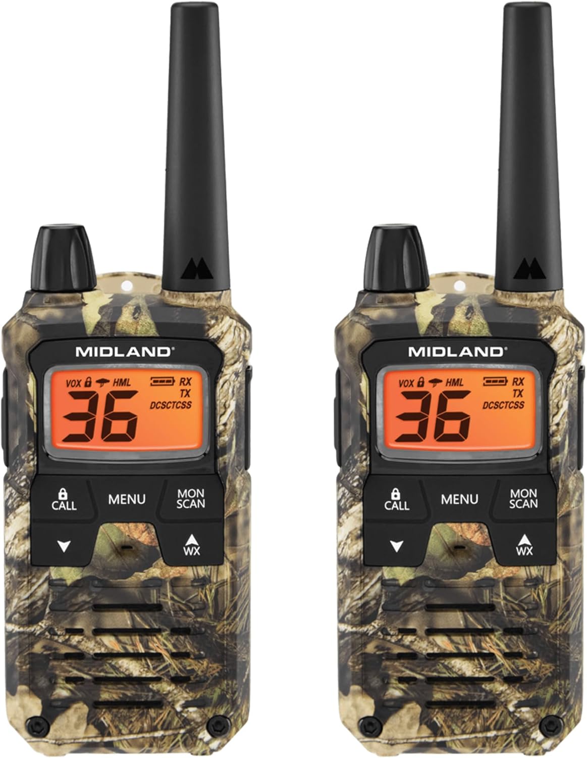 Midland - T295VP4 X-TALKER Walkie Talkies with 22 GMRS Channels – Two-Way Radio NOAA Weather Alert & Scan Technology, Dual Power Options, 121 Privacy Codes, Silent Operation – Camo, Set of 2