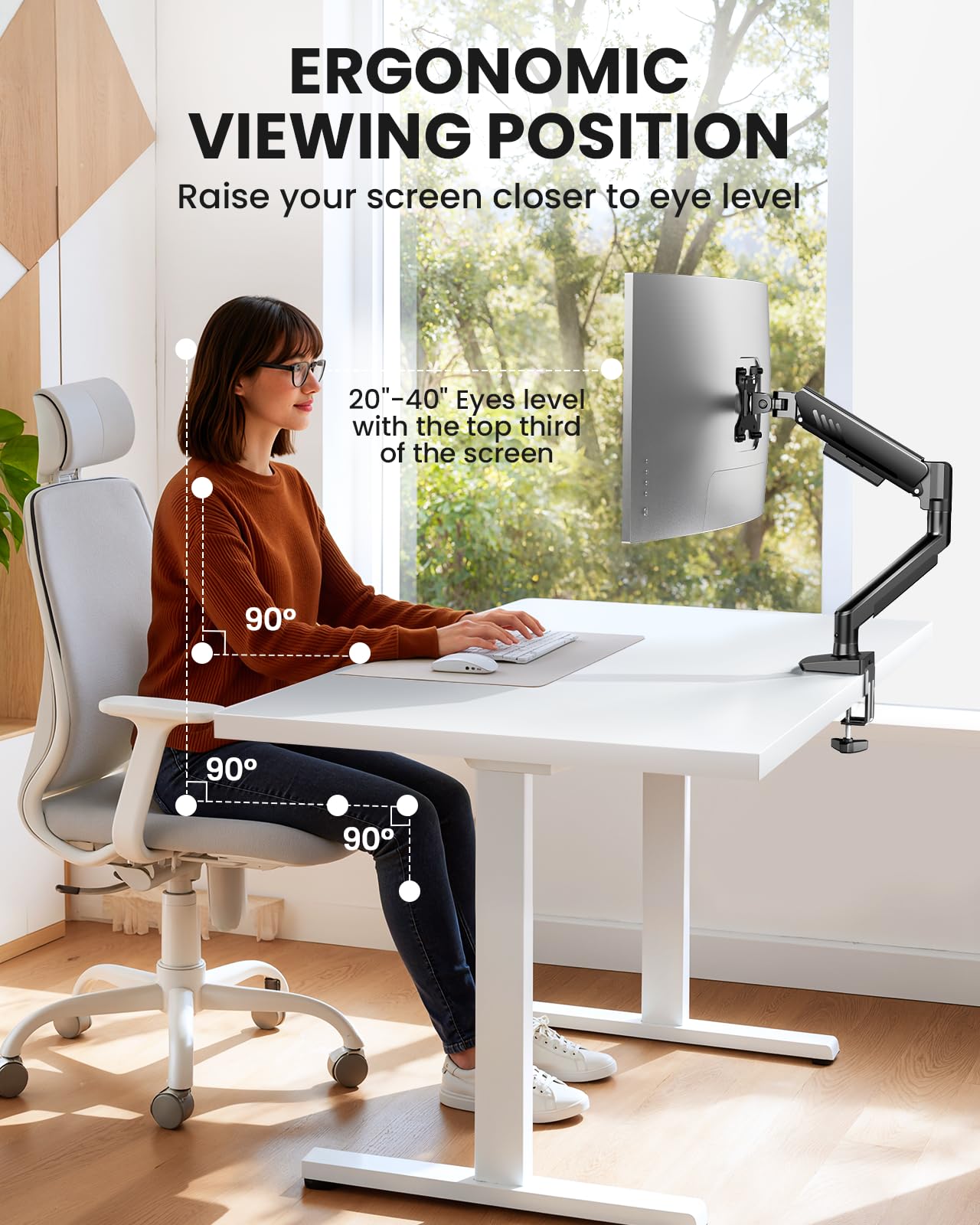 ErGear Single Monitor Arm, Fully Adjustable Monitor Mount for 13–34 Inch Screens, Fast Install Computer Monitor Stand with Tool-Free VESA Mount, Cable Management, Holds 19.8 lbs, Max VESA 100x100mm