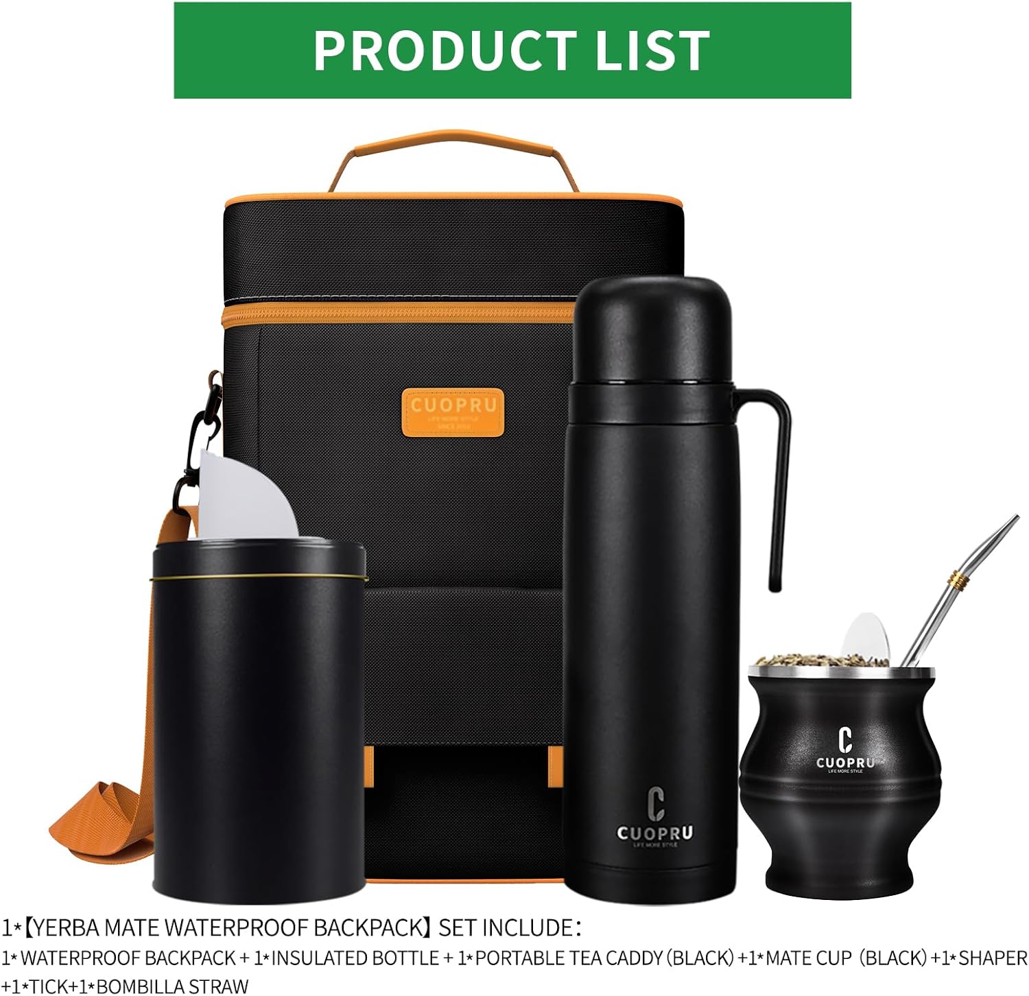 Complete Mate Kit- Modern Mate Gourd, Matero, Yerbero, Thermal Flask, Bombilla and Cleaning Brush Included - Premium Quality 304 18/8 Stainless Steel Yerba Cup Set - Image 7
