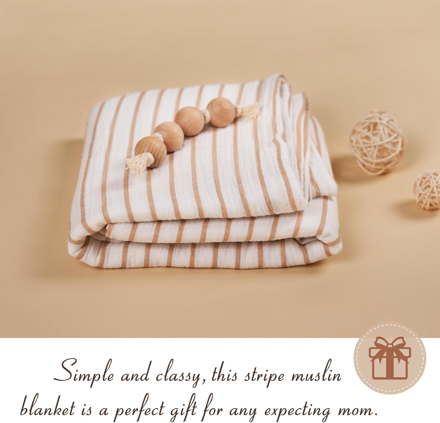 Meracorallo Muslin Swaddle Blanket, 100% Cotton Receiving Blanket Soft and Breathable Swaddle Wrap for Baby Boys and Girls (Neutral Stripe) - Image 4