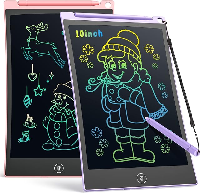 TECJOE 2 Pack LCD Writing Tablet, 10 Inch Colorful Doodle Board for Kids, Electronic Drawing Tablet Drawing Pads,Kids Travel Games Activity for Learning,Gifts for 36-Year-Old(Pink and Violet)