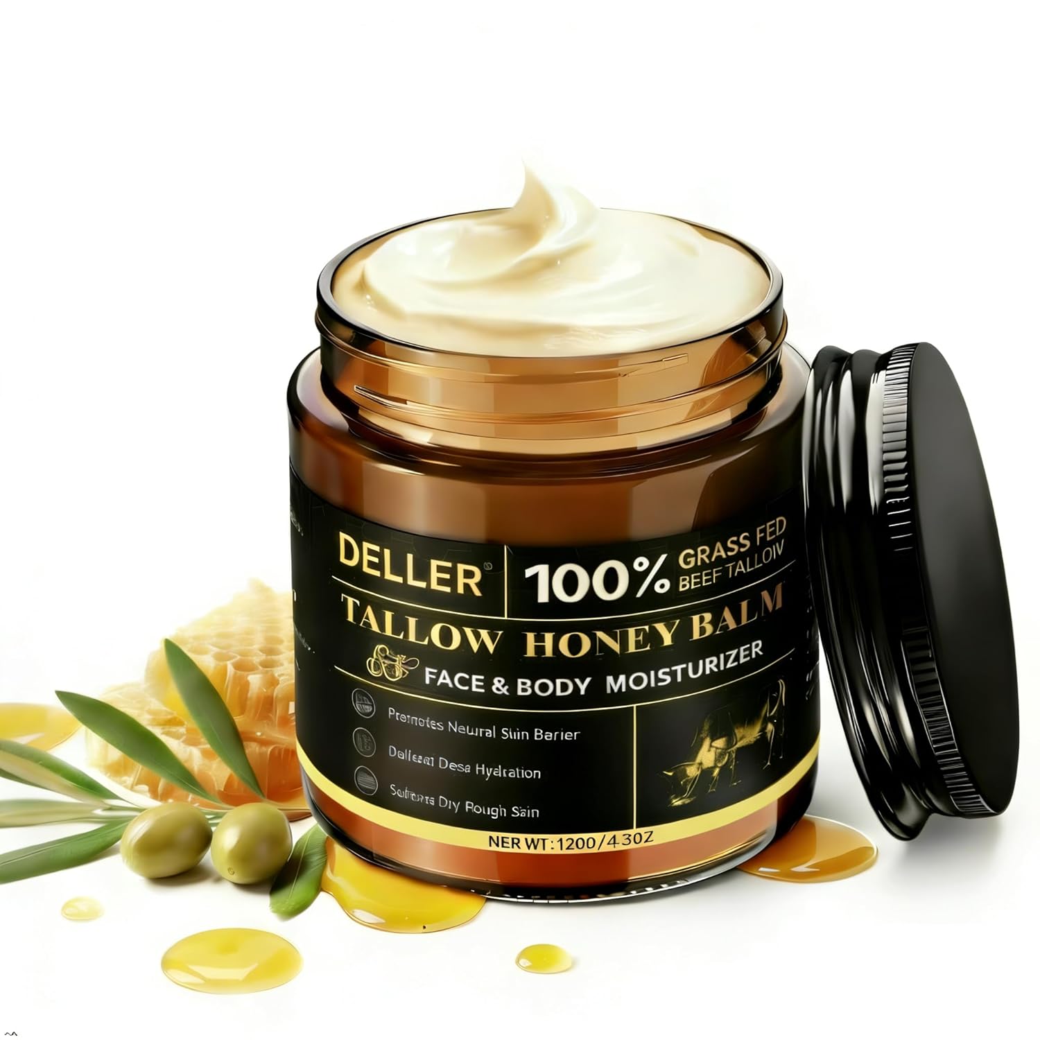 4.2 OZ Beef Tallow for Skin Face, Grass Fed Beef Tallow with Honey Bee Venom Cream Natural Tallow and Honey Balm, Deep Hydration Tallow Face Moisturizer for Dry, Sensitive & All Skin Types