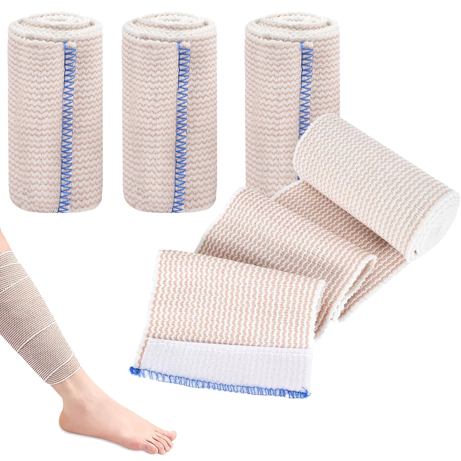 Premium Elastic Bandage Wrap 4 Pack - Compression Leg Wraps for Lymphedema Relief, Ankle & Knee Support, Latex-Free Body Wrap for Effective Recovery and Comfort