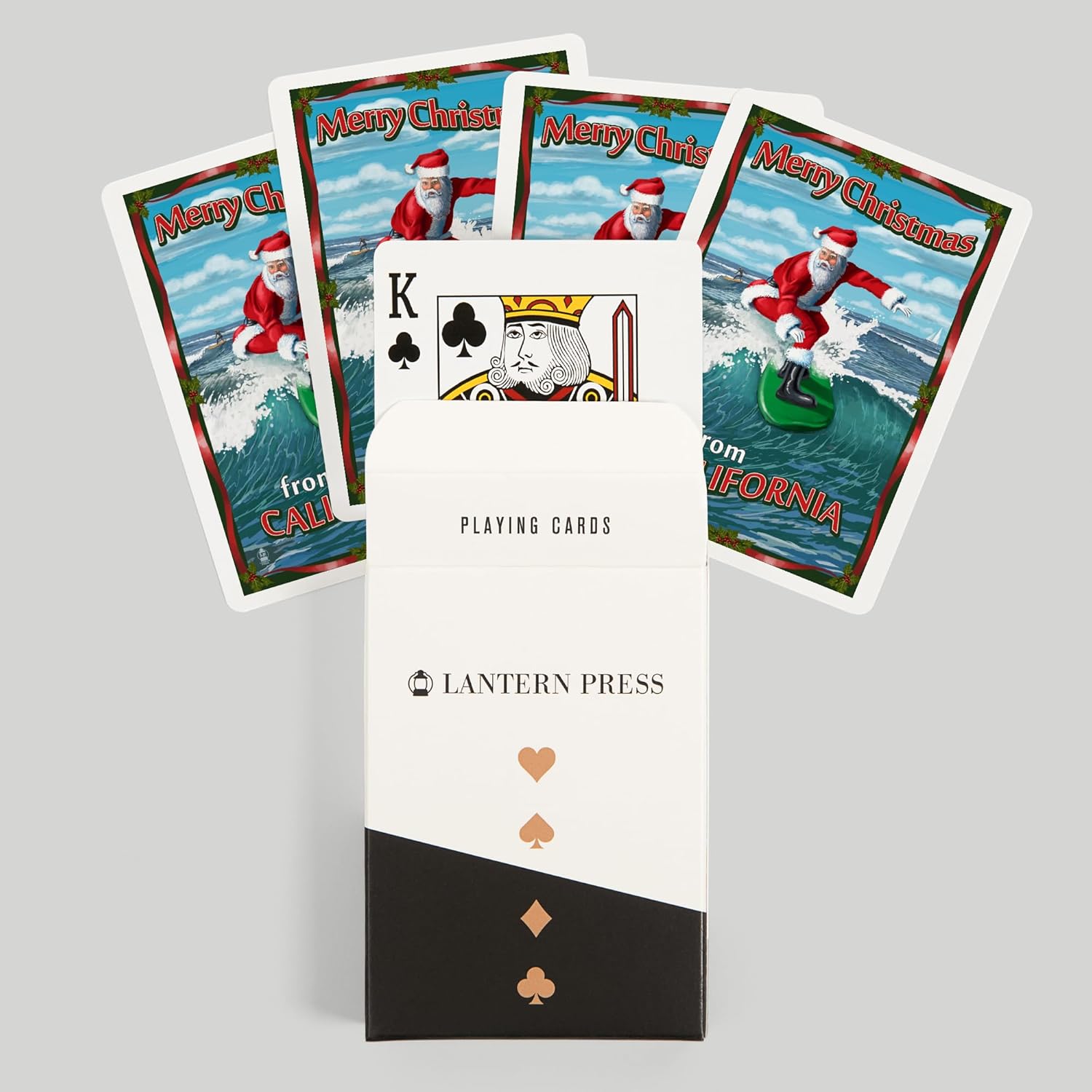 Lantern Press Merry Christmas from California, Santa Surfing, 52 Playing Cards for Adults, Poker Size Card Deck