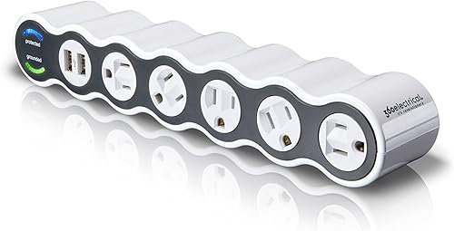 360 Electrical 36052 Protector de sobretensiones blanco, 5 tomacorrientes + 2 USB + cable de 4 pies
