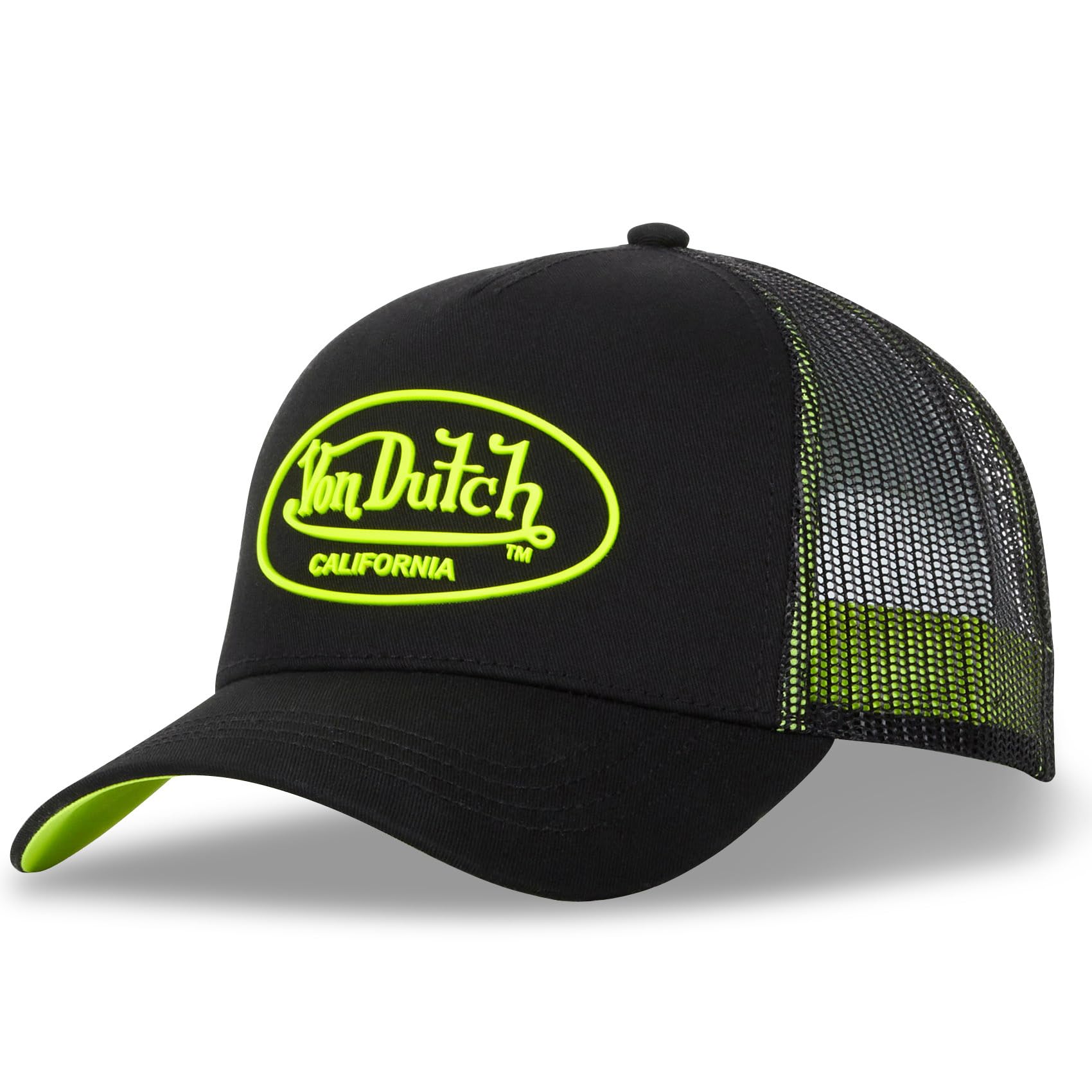 Von Dutch Neon Logo Trucker CapDutch Women/Men - Cap Baseball mesh Snapback, with Peak, Peak All-Season Spring Summer Autumn Winter - One Size Black-Yellow