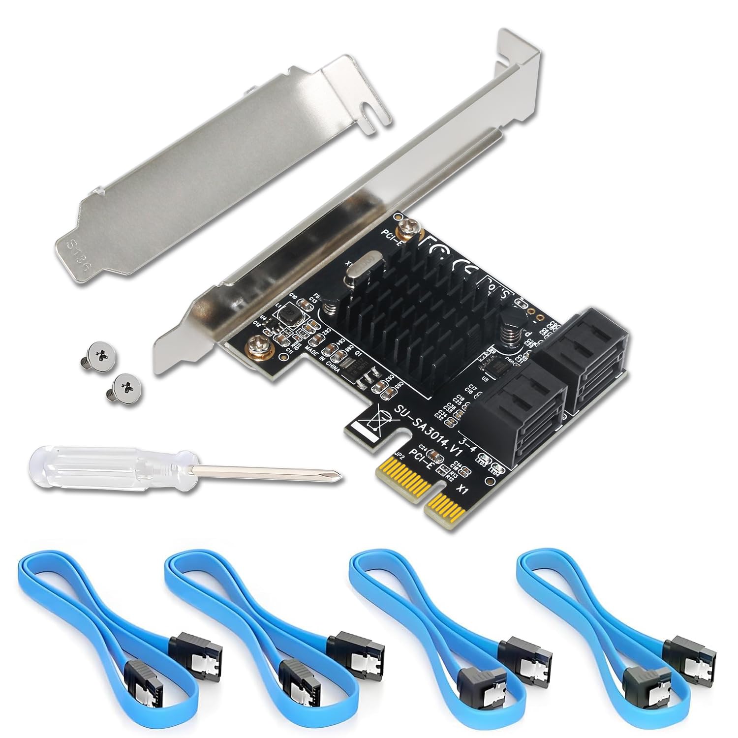 PCIe-SATA-Karte mit 4 Ports – PCIe-zu-SATA-Adapter (6 Gbit/s) SATA-3.0-Controller-Erweiterungskarte mit Low-Profile-Halterung – kompatibel mit 4 SATA-3.0-Geräten (SSD/HDD)