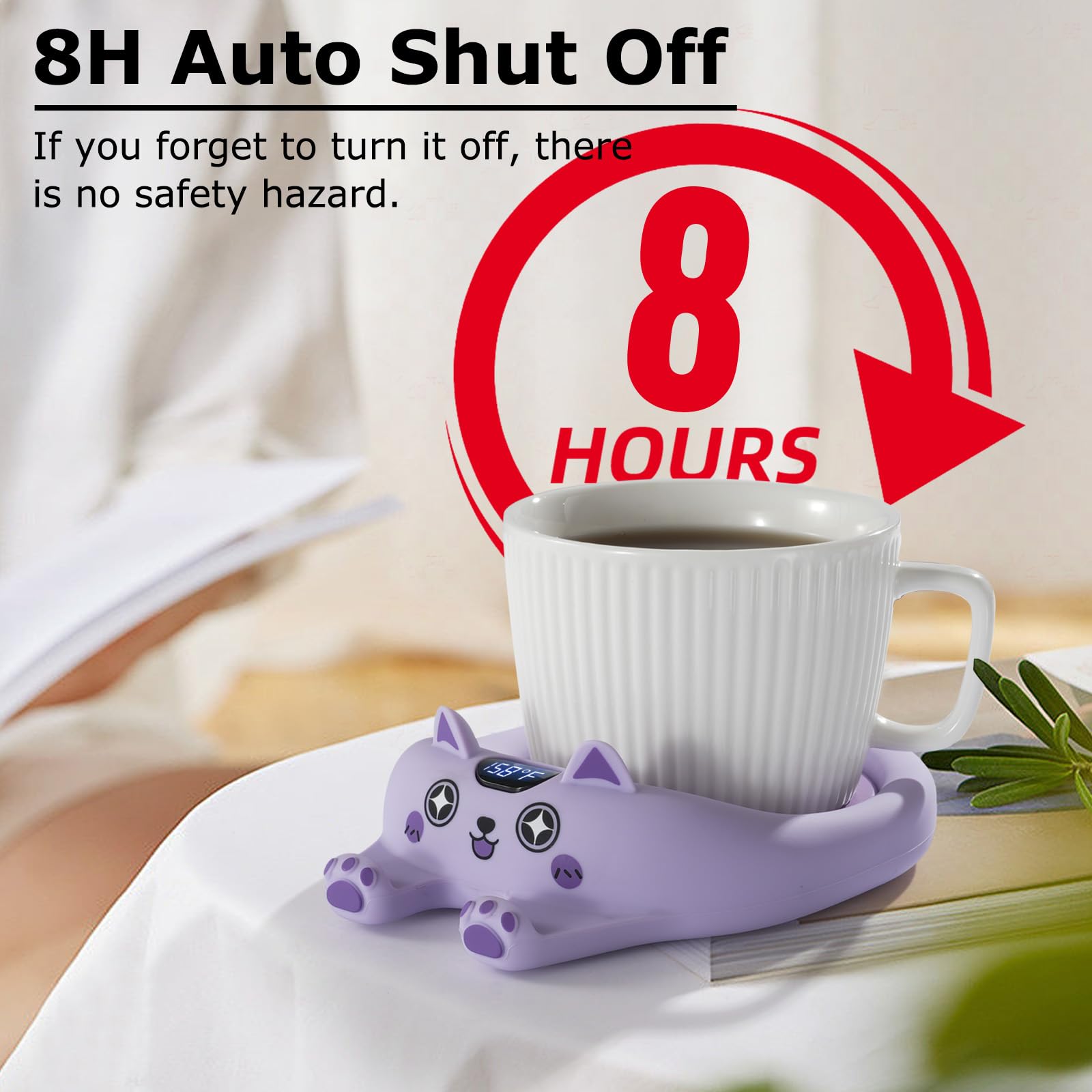 PUSEE Coffee Mug Warmer & Cute Cat Mug Set, Coffee Cup Warmer for Desk with Auto Shut Off, Beverage Warmer with 3 Temp Settings, Candle Warmer Coffee Warmer with Mug Set for Christmas & Birthday Gifts