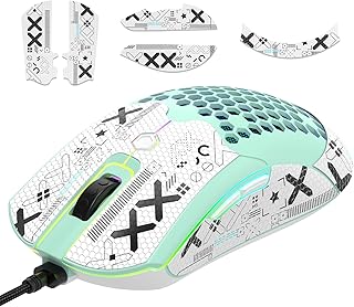 [Upgrade Kit] Lightweight Gaming Mouse with Mouse Grip Tape, PixArt PAW3325 12000DPI High Performance Super Light 65G USB RGB Programmable Gaming Mice, Anti-Slip Grip Tape for Sweat Resistant-Green