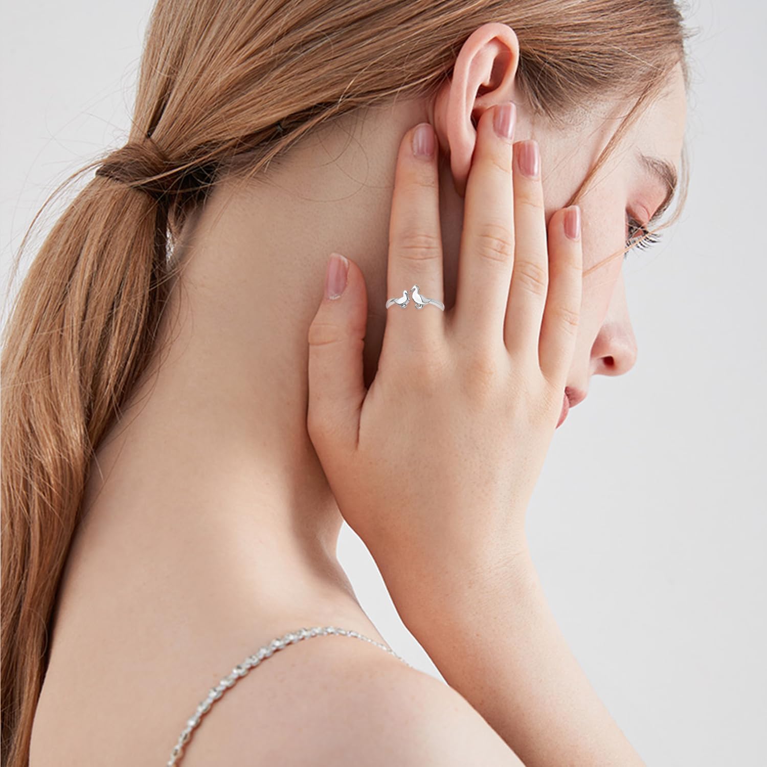 Duck Rings for Women 925 Sterling Silver Duck Gifts for Duck Lovers Duck Open Ring Cute Animal Duck Jewelry for Women (White Gold)