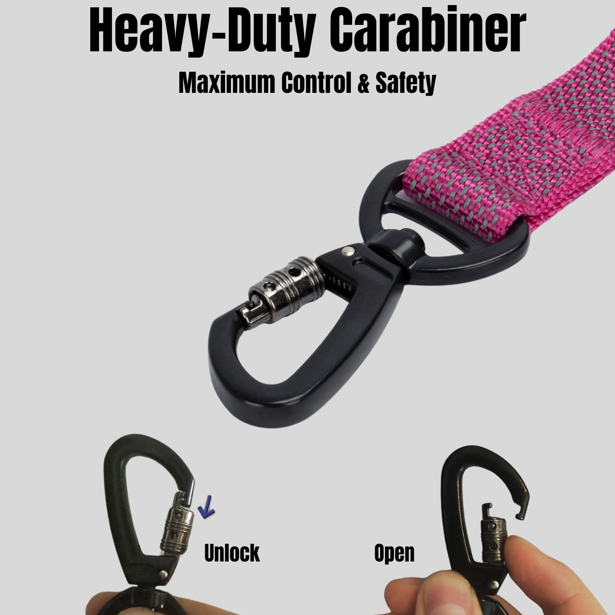 Verstellbare Hundeleine, 1,2 - 1,8 m – Starlight reflektierend, stoßdämpfender Bungee, robuster Karabiner, doppelt gepolsterte Griffe, Sicherheitsgurtclip für Training, Spaziergänge und
