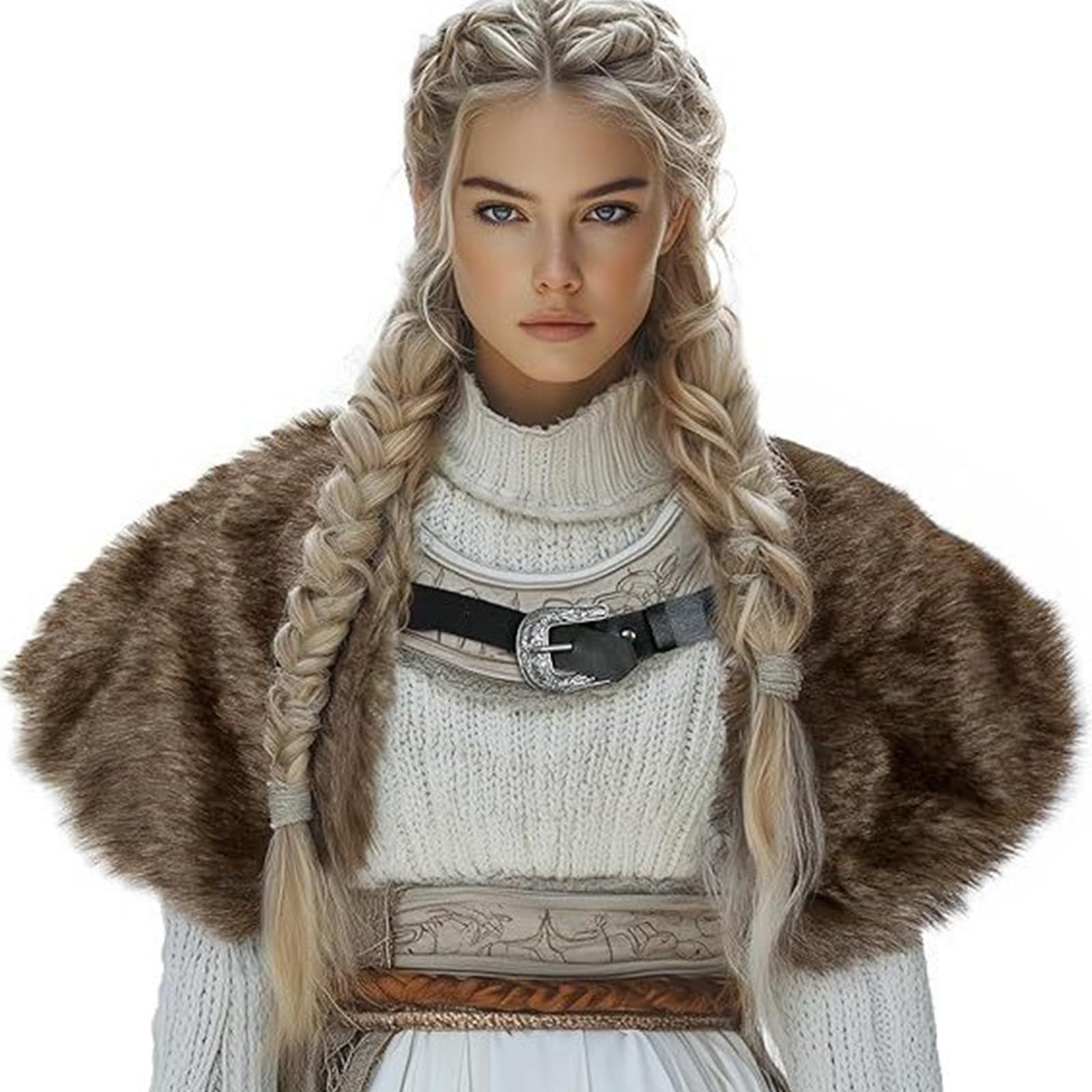 MICFENY Artificial Furs Reversible Cloak Shawl Cartoon Cosplay For Cold Weather LARP Costume Historical Reenactment Outfit