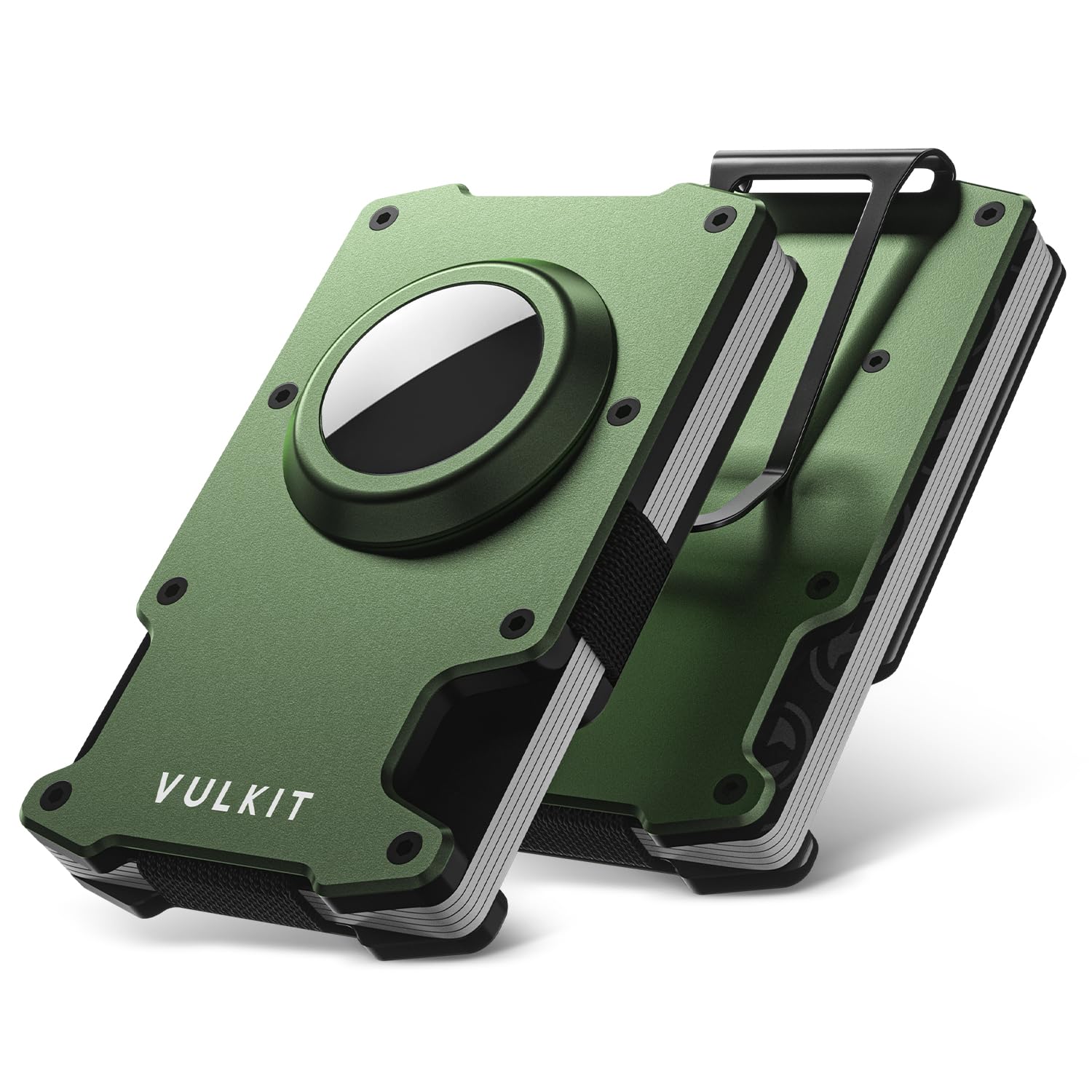 Minimalist Slim Wallet for Mens with Money Clip- RFID Blocking with AirTag Holder Design Metal Wallet, Army Green