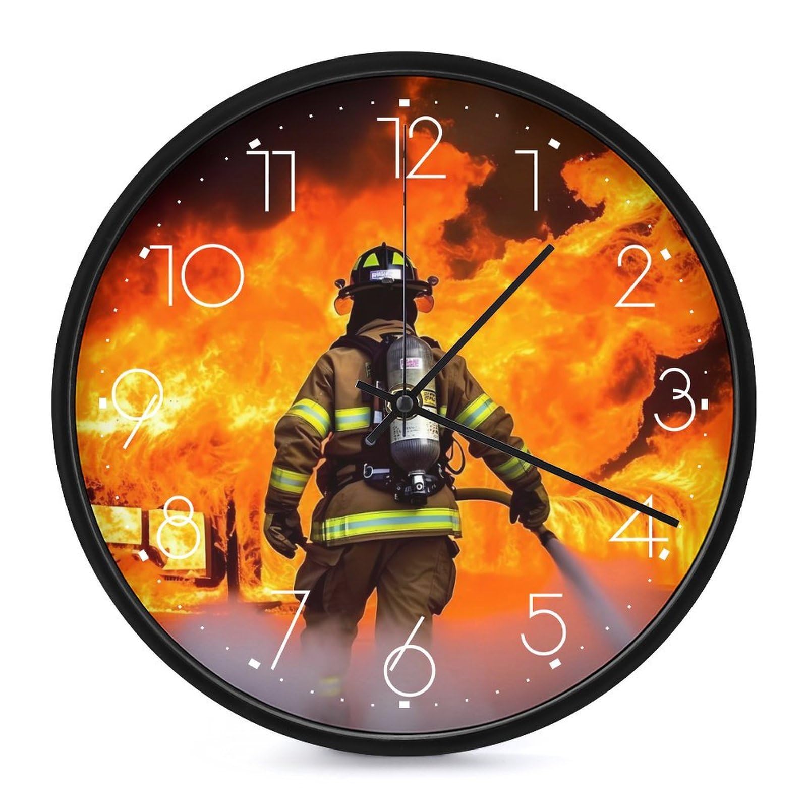 DWVTSLH Firefighter Fireman Flame Wall Clock 10 Inch Silent Non-Ticking Modern Clocks Battery Operated - Decorative Wall Clocks for Bedroom Living Room Kitchen Office Wall Decor Gift Idea