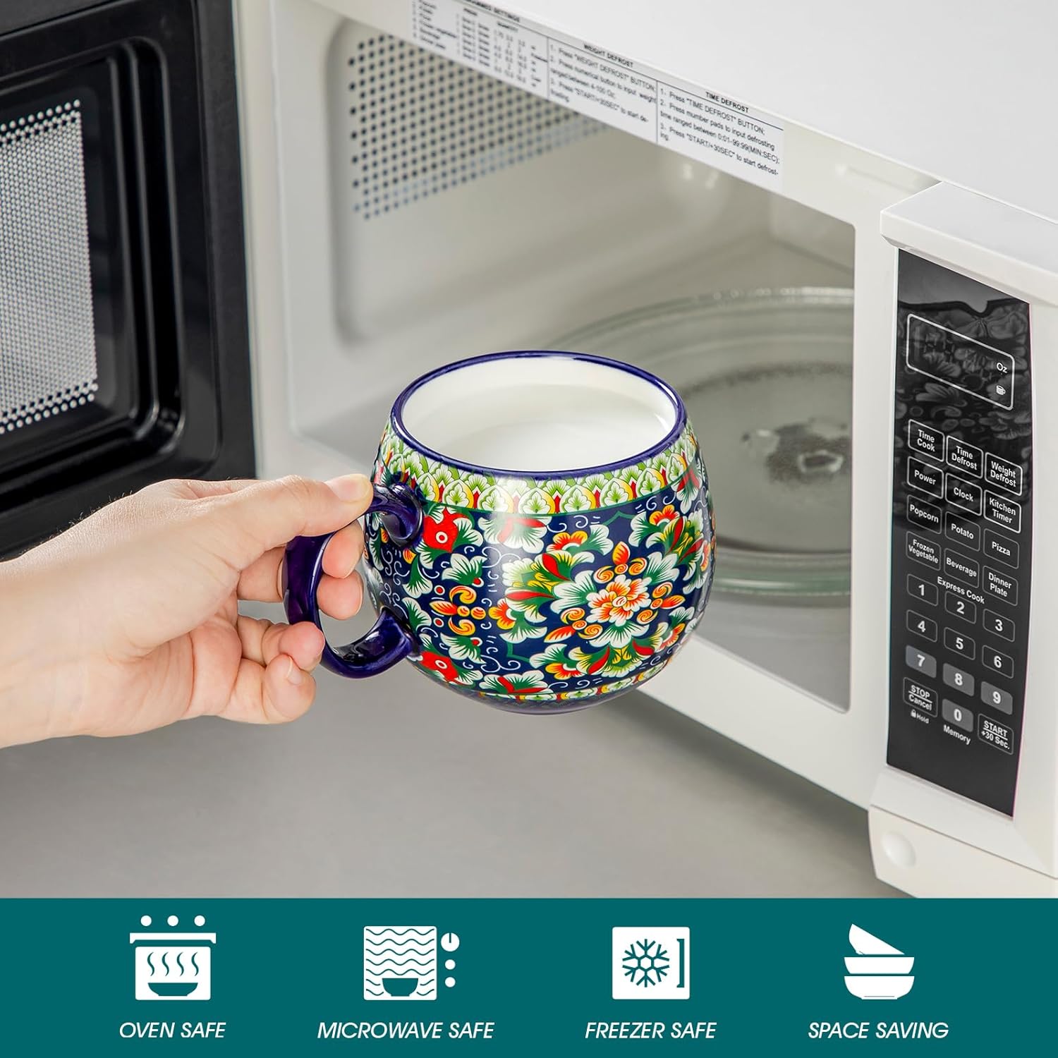 vancasso Coffee Mugs Set of 6, Coffee Cups Ceramic 16oz, Porcelain Coffee Mugs for Cappuccino, Latte, Espresso, Colorful Coffee Mugs with Handle, Rounded Boho Mugs, Microwave & Dishwasher Safe - Image 3