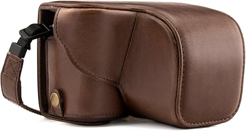 MegaGear Sony Alpha A5100, A5000 con lente de 0.630-1.969in Ever Ready - Funda de piel para cámara y correa, con acceso a la batería, color marrón