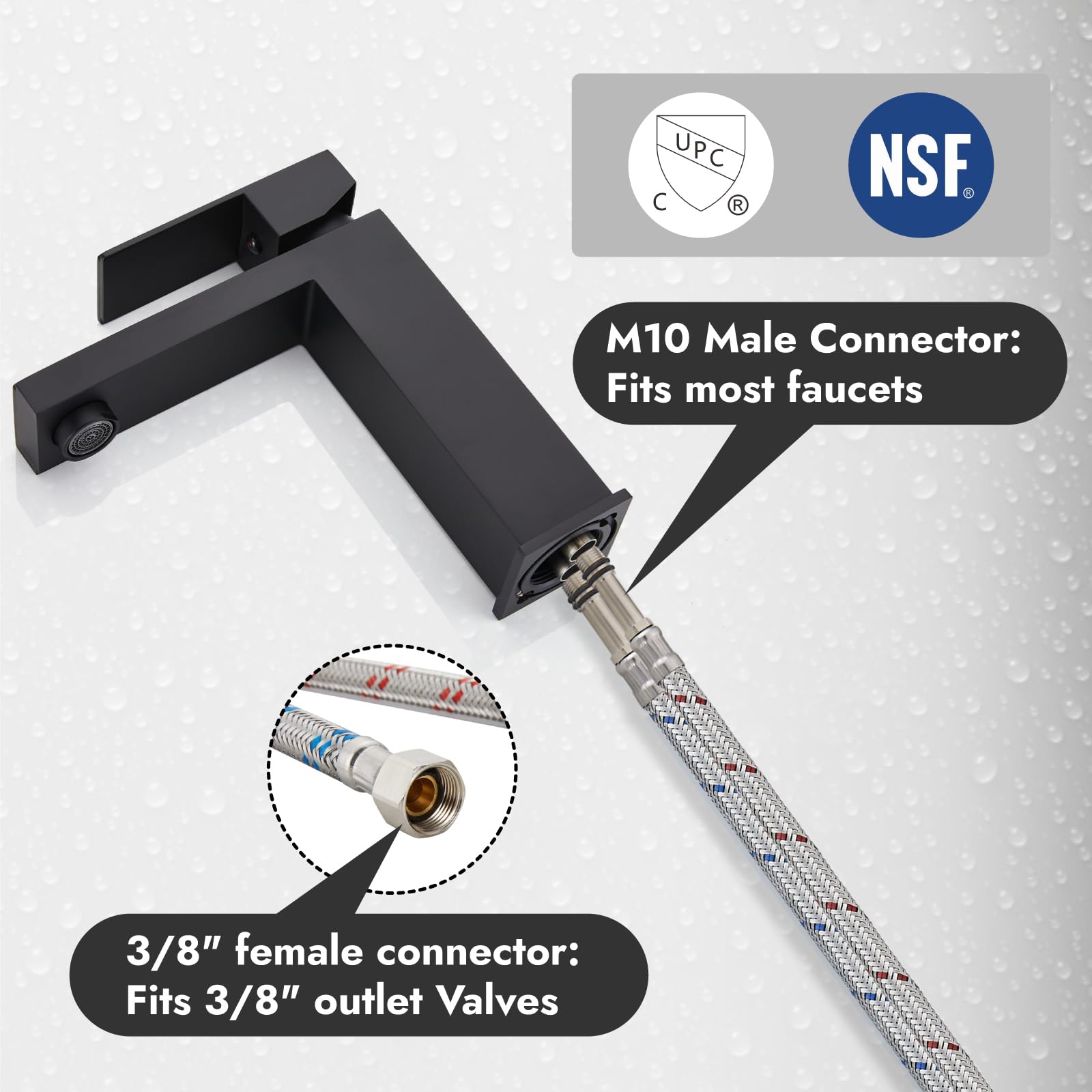 Midanya Líneas de suministro de agua para grifo de 40 pulgadas de largo, manguera de suministro de acero inoxidable trenzada de 3/8 pulgadas rosca de compresión hembra x conector macho M10, 2 piezas