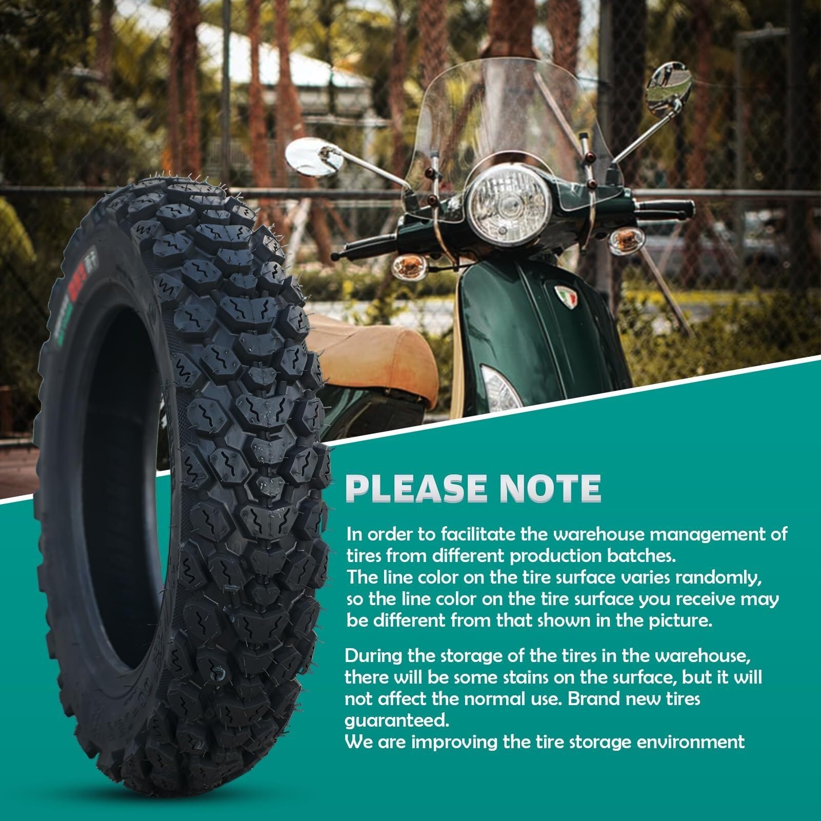 3.50x10 Pneu Moto Tubeless 8PR, 3.50-10 Pneu Tout-Terrain Off Road 58J, 3.50 10 Pneu Haute Adhérence Neige Pluie pour Scooter 10 Pouces Run Flat