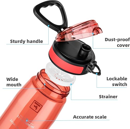 Miniatura 5 de Fanhaw Botella de agua Tritan de 32 onzas con tapa para beber, transparente, sin BPA, ligera, boca ancha, a prueba de fugas, perfecta para gimnasio,