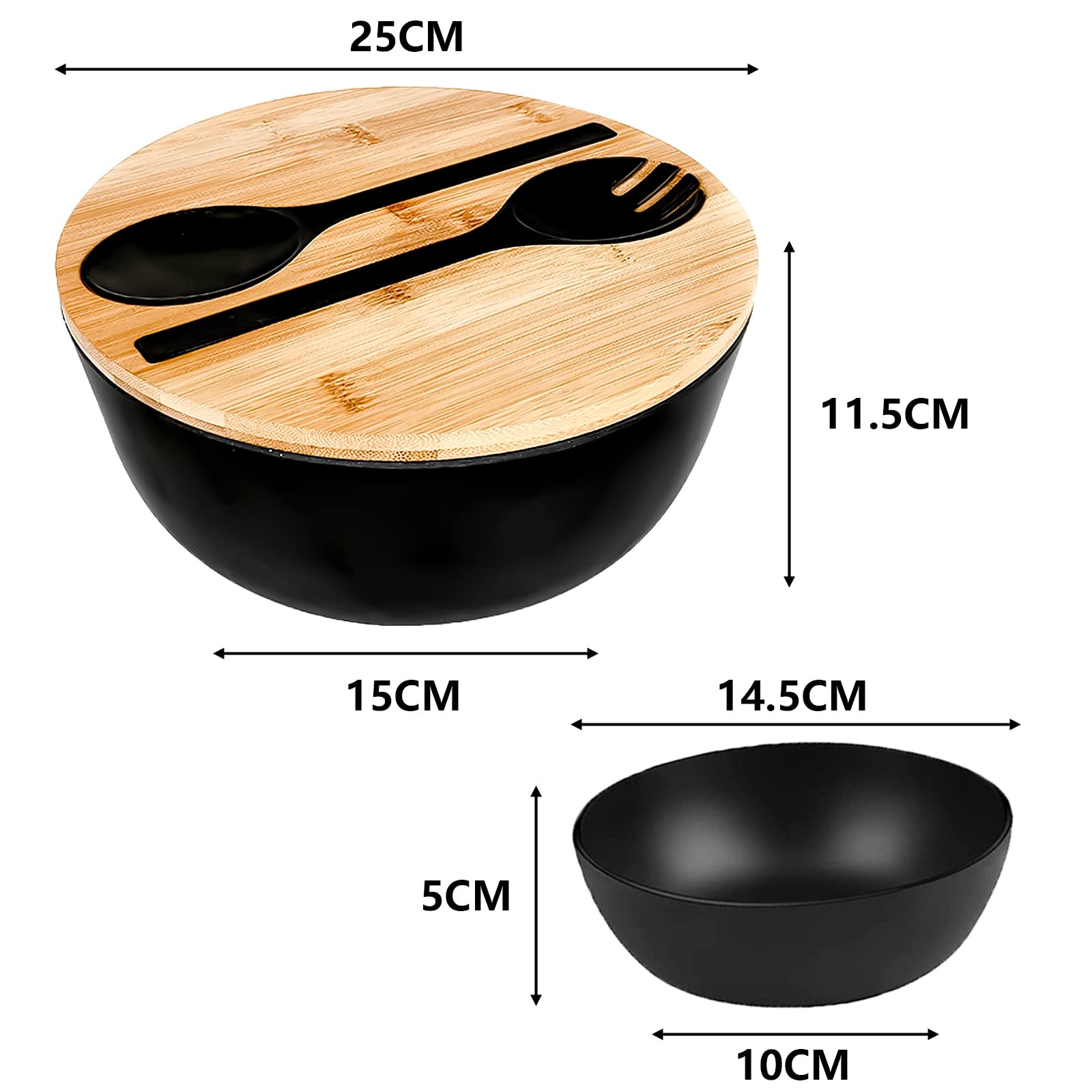 Ensaladera cubiertos para servir con tapa de tabla de cortar y cubiertos, cuencos para mezclar, para frutas, ensaladas y decoración..