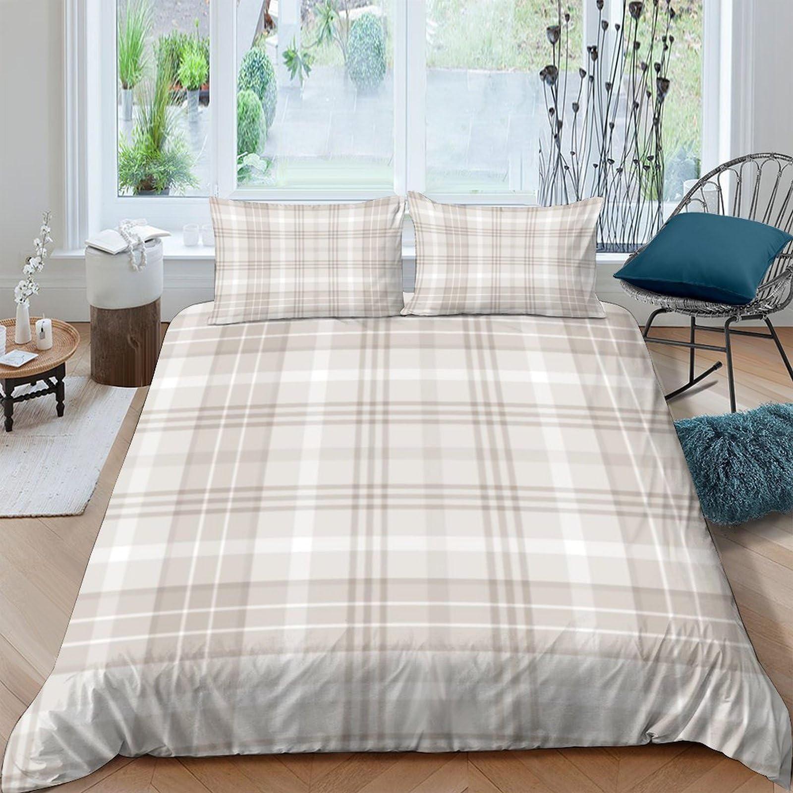 Ctjqhvkz Style-6 3D Printed Beige Plaid Fitted Sheet Microfiber Soft Breathable Check Pattern Bed Cover For Bedroom Guestroom Decor Single（135X200cm）