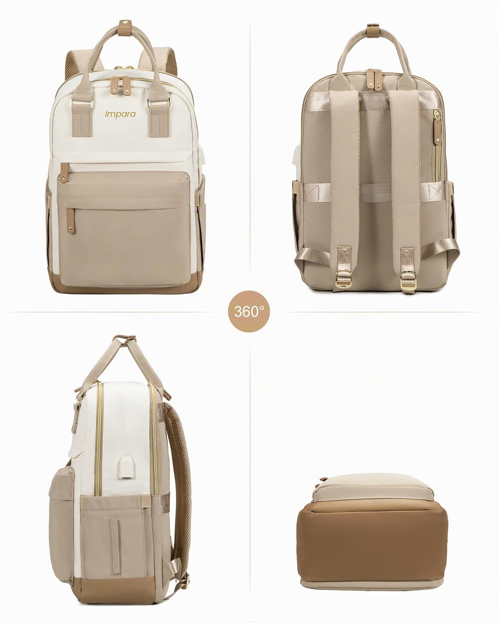 LOVEVOOK Zaino Porta PC Donna, 17 Pollici Zaino da Viaggio Scuola Università Grande, Impermeabile Zaino Lavoro Ufficio Antifurto Elegante, Computer Laptop Travel Backpack Waterproof Cachi